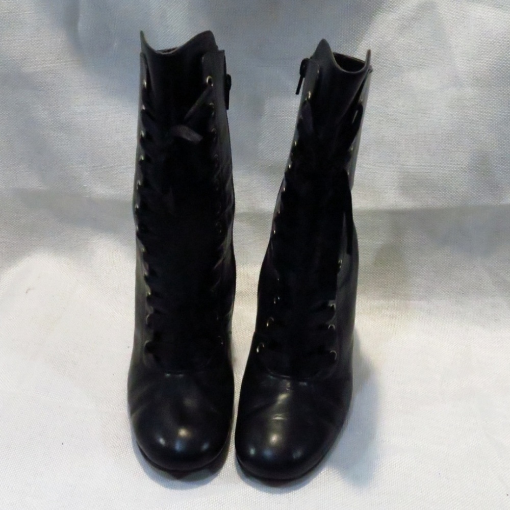 Black leather boots w/ribbon laces and side zipper